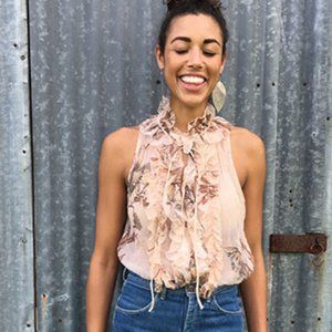 Ruffle Crinkle Chiffon Soft Floral Blouse